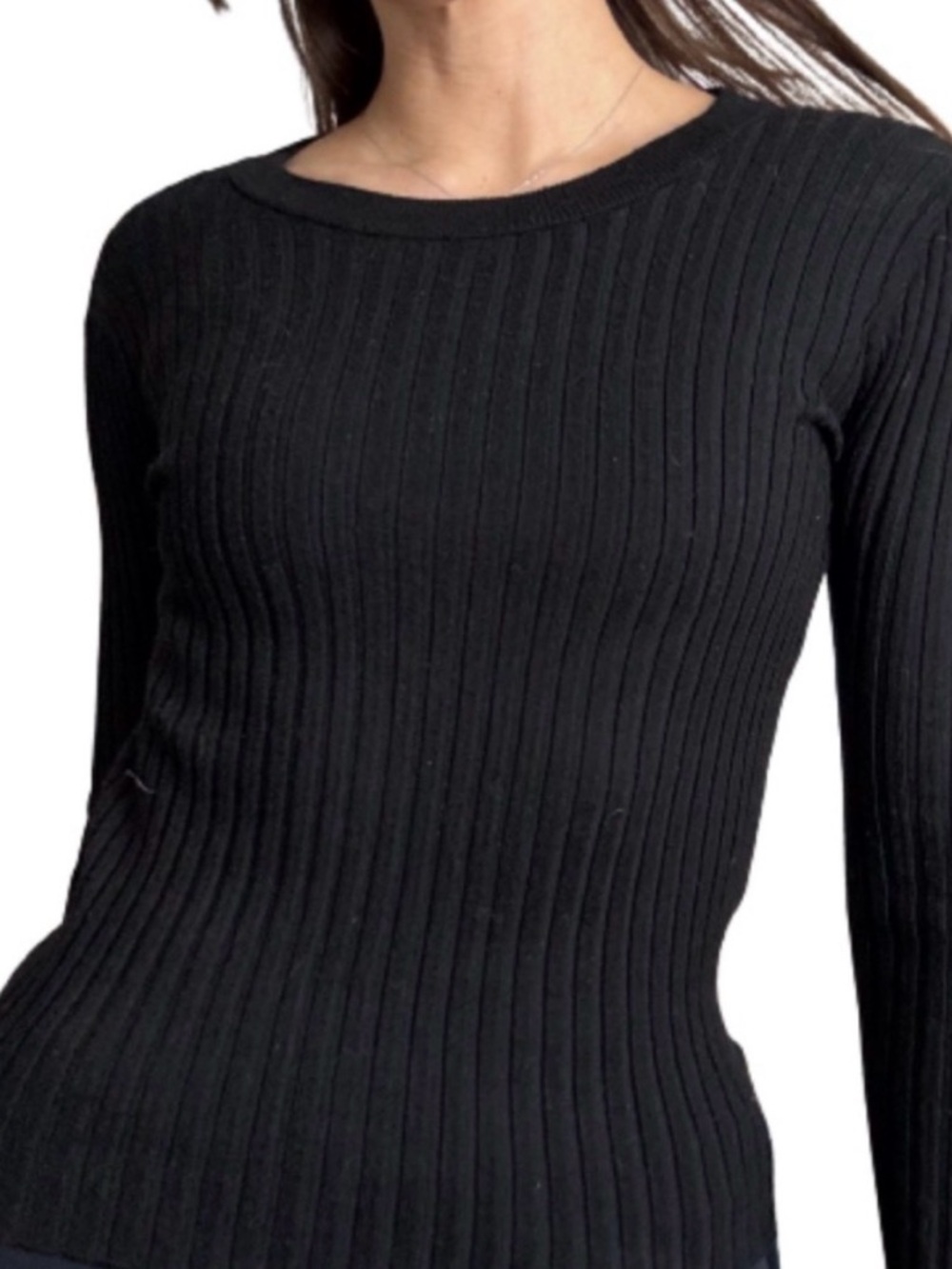 Classic Ribbed Black Long Sleeve Sweater by Express